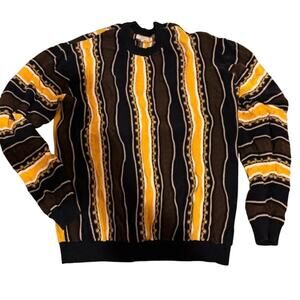 Coogi Style Vintage 3D Knit Sweater Unisex M Brown Yellow Crewneck